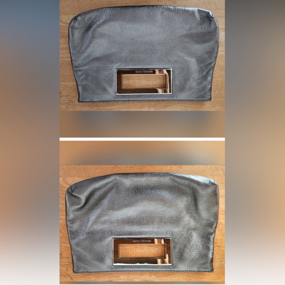 Michael Kors Silver Leather Clutch